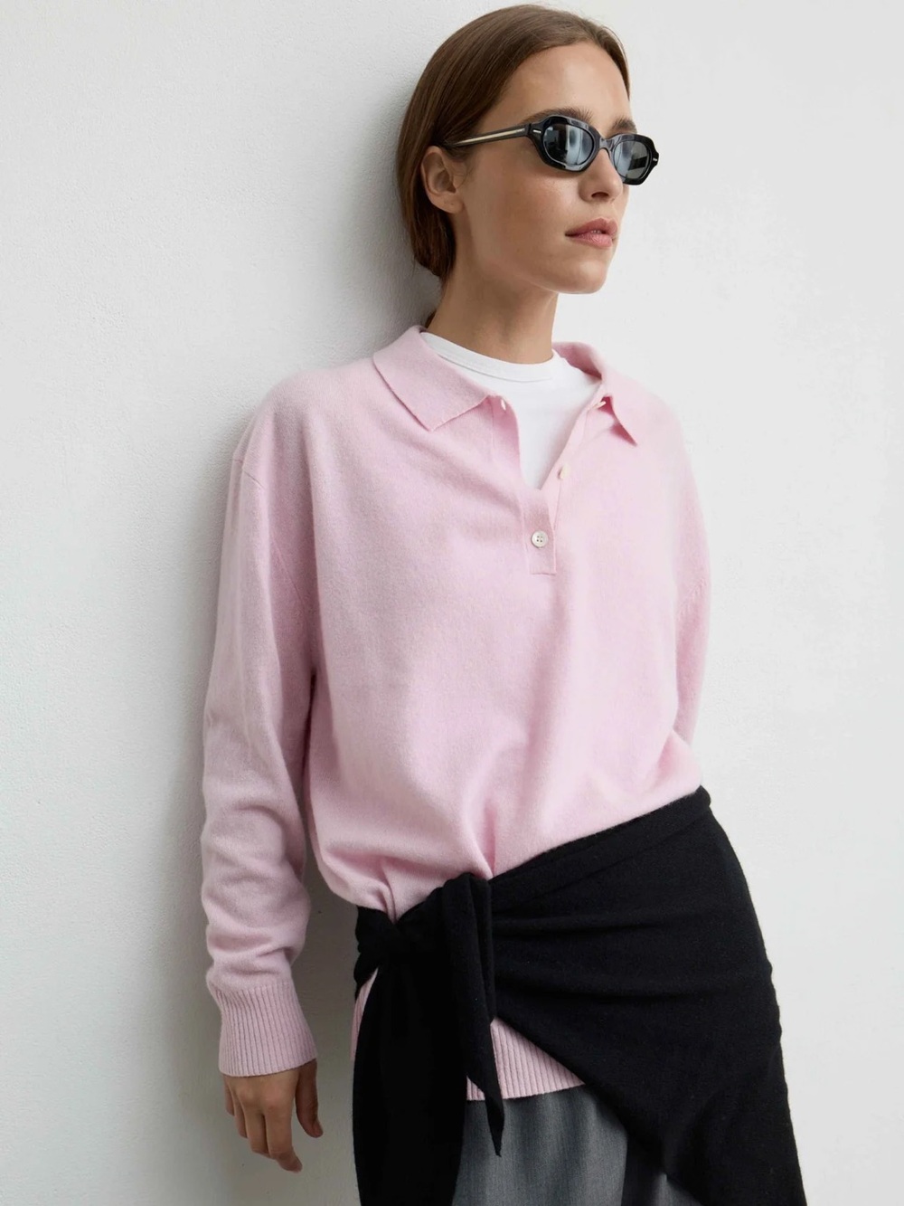 Almina Concept Lightweight Wool Polo Sweater Pink Medium